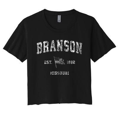 Branson Missouri Mo Vintage Us Flag Sports Women's Crop Top Tee