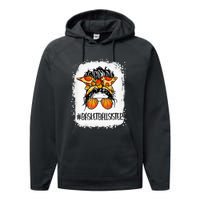 Basketball Mom Messy Bun Mama Bleached Basketball Player Performance Fleece Hoodie