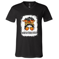 Basketball Mom Messy Bun Mama Bleached Basketball Player V-Neck T-Shirt