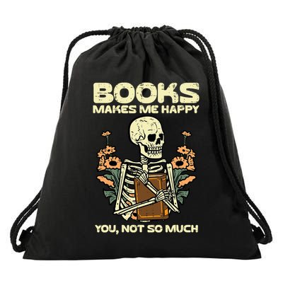 Books Make Me Happy Skeleton Read Reading Librarian Book Drawstring Bag
