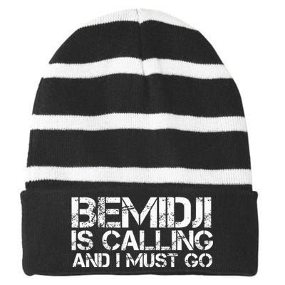 Bemidji Mn Minnesota Funny City Trip Home Roots Usa Gift Striped Beanie with Solid Band