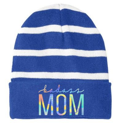 Badass Mom Mama Strong As A Mother Cute Mom Tiegiftdye Cool Gift Striped Beanie with Solid Band