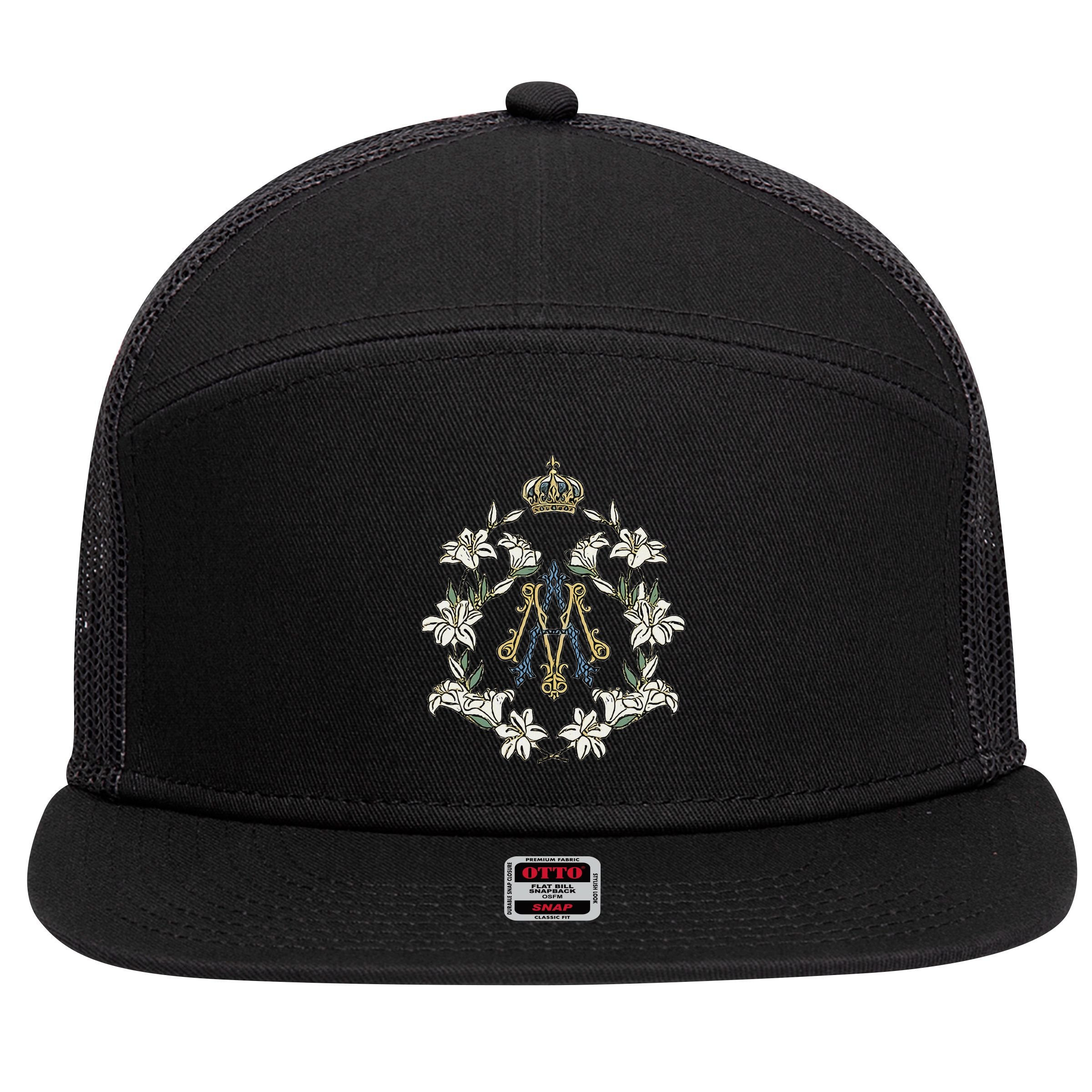 Blessed Mother Marian Catholic Symbol 7 Panel Mesh Trucker Snapback Hat