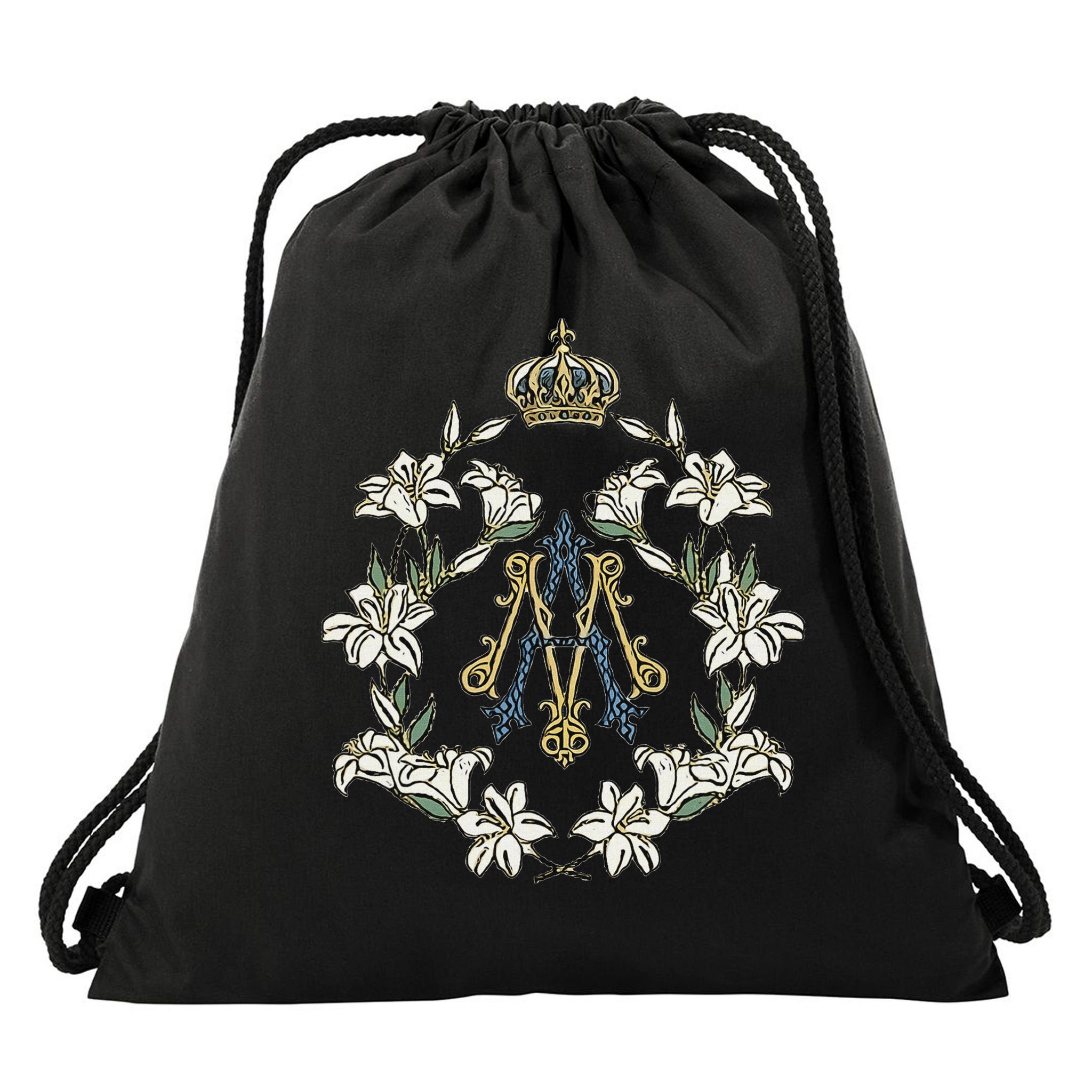 Blessed Mother Marian Catholic Symbol Drawstring Bag