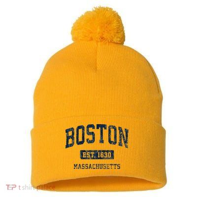 Boston Massachusetts Ma Vintage Athletic Sports Design Hoodie Pom Pom 12in Knit Beanie