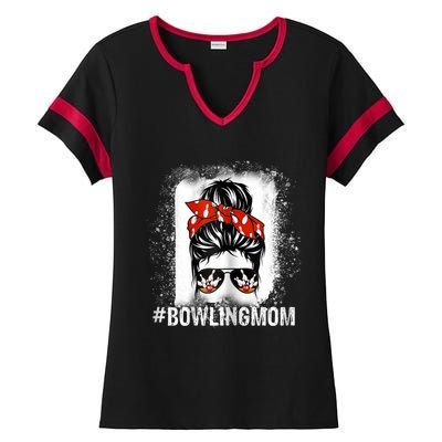 Bowling Mom Messy Bun Bleached Mother's Day Gift Tee Ladies Halftime Notch Neck Tee