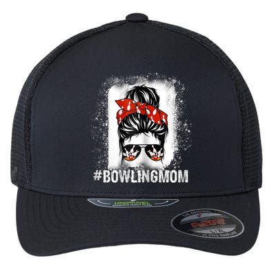 Bowling Mom Messy Bun Bleached Mother's Day Gift Tee Flexfit Unipanel Trucker Cap