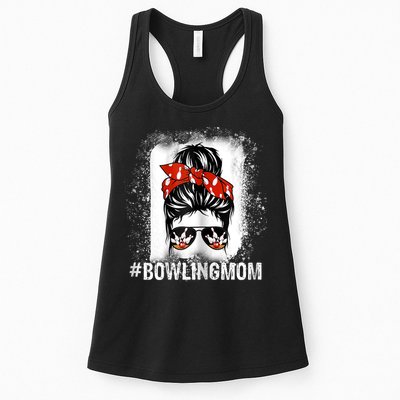 Bowling Mom Messy Bun Bleached Mother's Day Gift Tee Womens Tank Top