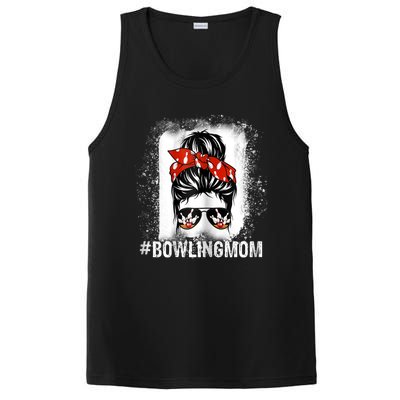 Bowling Mom Messy Bun Bleached Mother's Day Gift Tee PosiCharge Competitor Tank