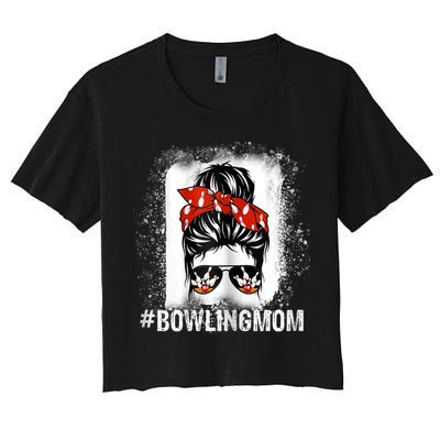 Bowling Mom Messy Bun Bleached Mother's Day Gift Tee Crop Top