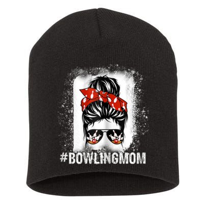 Bowling Mom Messy Bun Bleached Mother's Day Gift Tee Short Acrylic Beanie