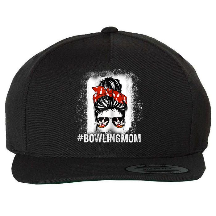 Bowling Mom Messy Bun Bleached Mother's Day Gift Tee Wool Snapback Cap