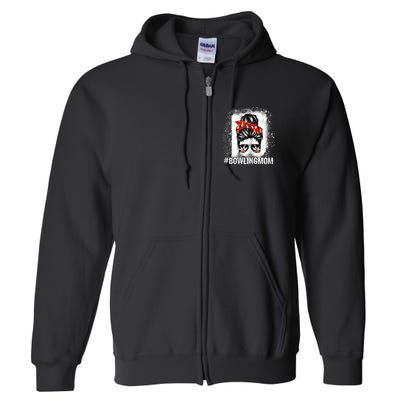Bowling Mom Messy Bun Bleached Mother's Day Gift Tee Full Zip Hoodie
