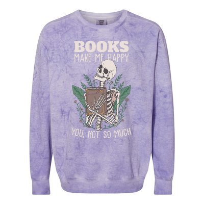 Books make me happy you not so much Funny Book Nerd Skeleton Colorblast Crewneck Sweatshirt