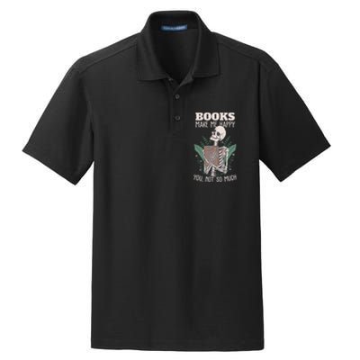 Books make me happy you not so much Funny Book Nerd Skeleton Dry Zone Grid Polo