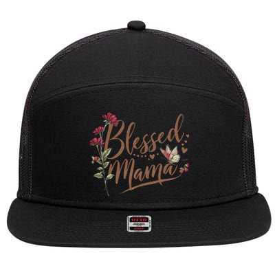 Blessed Mama MotherS Day Graphic 7 Panel Mesh Trucker Snapback Hat