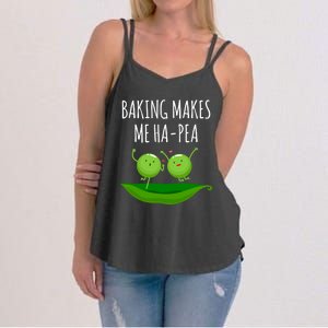 Baking Makes Me Hapea Happy Food Pun Funny Humor Gift Women's Strappy Tank