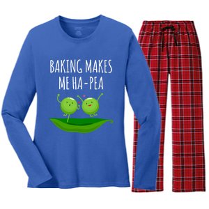 Baking Makes Me Hapea Happy Food Pun Funny Humor Gift Women's Long Sleeve Flannel Pajama Set 