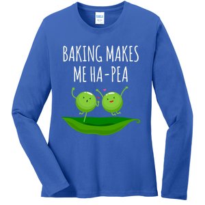 Baking Makes Me Hapea Happy Food Pun Funny Humor Gift Ladies Long Sleeve Shirt