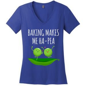 Baking Makes Me Hapea Happy Food Pun Funny Humor Gift Women's V-Neck T-Shirt