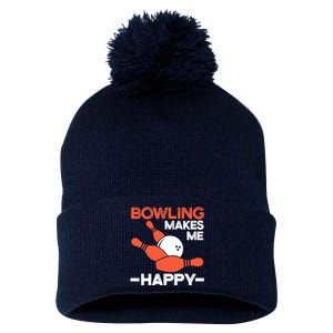 Bowling Makes Me Happy Funny Bowler Bowl Design Bowling Pom Pom 12in Knit Beanie