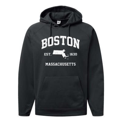 Boston Massachusetts MA Vintage State Athletic Style Performance Fleece Hoodie