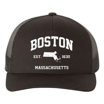 Boston Massachusetts MA Vintage State Athletic Style Yupoong Adult 5-Panel Trucker Hat