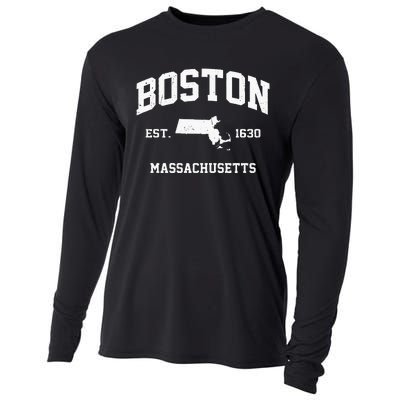 Boston Massachusetts MA Vintage State Athletic Style Cooling Performance Long Sleeve Crew