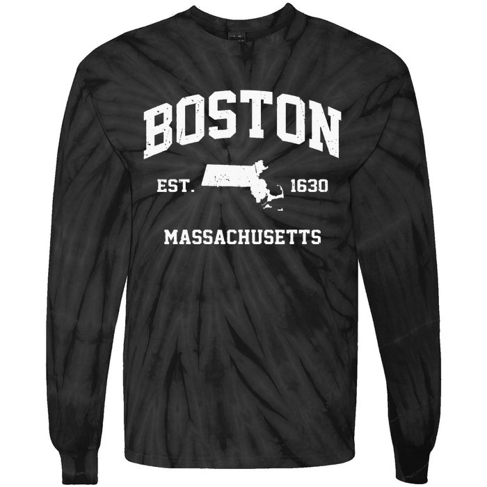 Boston Massachusetts MA Vintage State Athletic Style Tie-Dye Long Sleeve Shirt