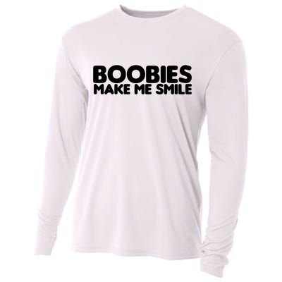 Boobies Make Me Smile Adult Humor Funny Gift Cooling Performance Long Sleeve Crew