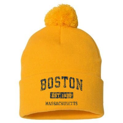 Boston Massachusetts Ma Vintage Sports Design Pom Pom 12in Knit Beanie