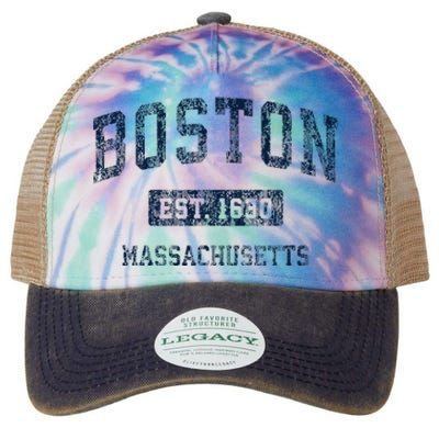 Boston Massachusetts Ma Vintage Sports Design Legacy Tie Dye Trucker Hat