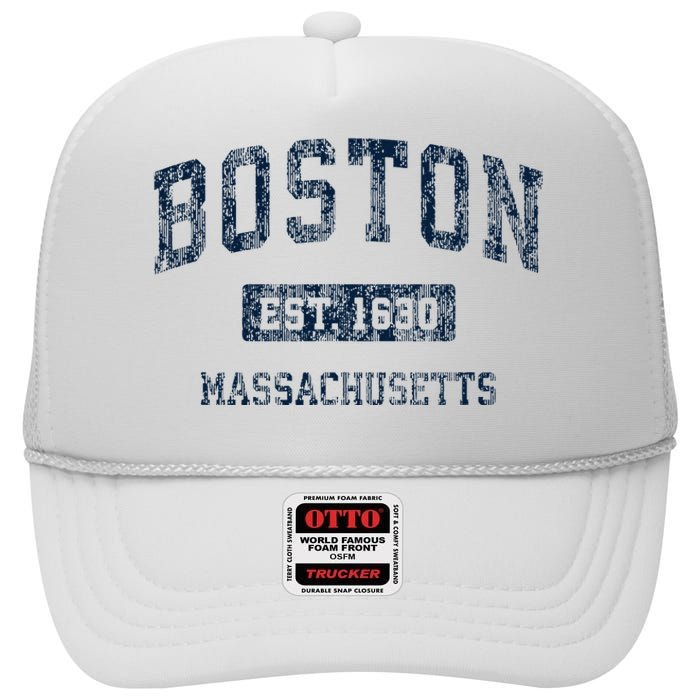 Boston Massachusetts Ma Vintage Sports Design High Crown Mesh Back Trucker Hat