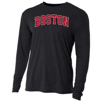 Boston Massachusetts Ma Vintage Sports Design Red Design Cooling Performance Long Sleeve Crew