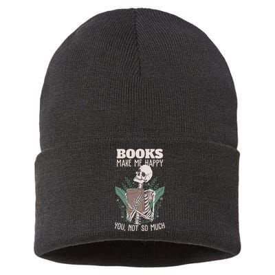 Books Make Me Happy You Not So Much Funny Book Nerd Skeleton Sustainable Knit Beanie