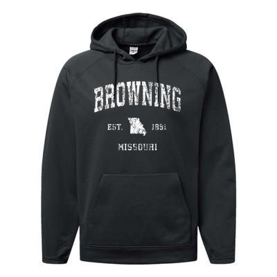 Browning Missouri MO Vintage Athletic Sports Performance Fleece Hoodie