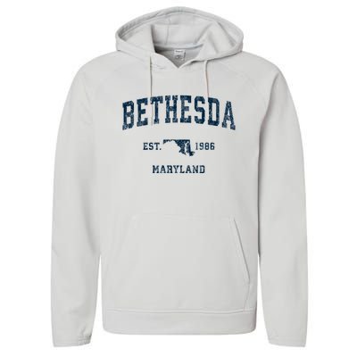 Bethesda Maryland Md Vintage Sports Performance Fleece Hoodie