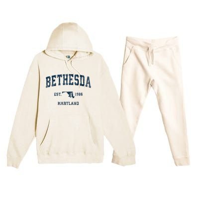 Bethesda Maryland Md Vintage Sports Premium Hooded Sweatsuit Set