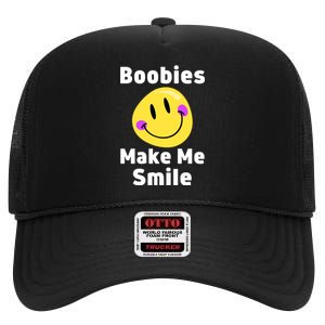 Boobies Make Me Smile Mardi Gras Funny High Crown Mesh Back Trucker Hat