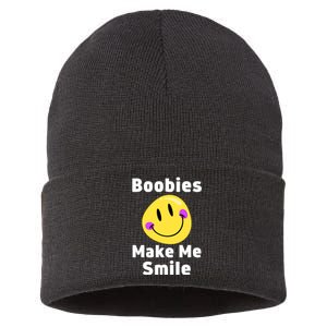 Boobies Make Me Smile Mardi Gras Funny Sustainable Knit Beanie