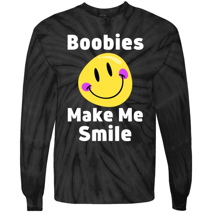 Boobies Make Me Smile Mardi Gras Funny Tie-Dye Long Sleeve Shirt