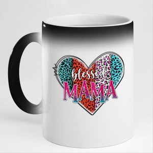 Blessed Mama Modern Hippie Style Mothers Day Gift 11oz Black Color Changing Mug