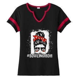 Bowling Mom Messy Bun Bleached Mother's Day Gift Ladies Halftime Notch Neck Tee