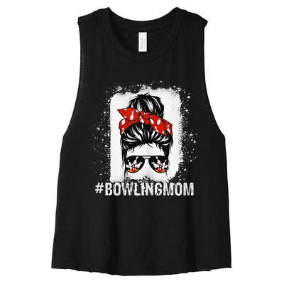 Bowling Mom Messy Bun Bleached Mother's Day Gift Women's Racerback Cropped Tank