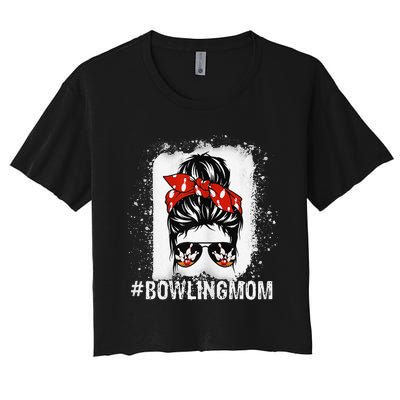 Bowling Mom Messy Bun Bleached Mother's Day Gift Women's Crop Top Tee