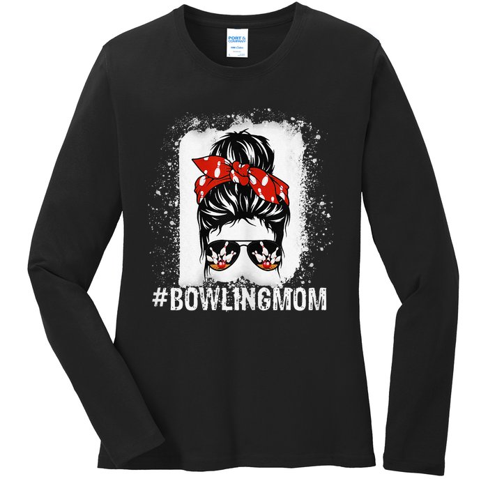 Bowling Mom Messy Bun Bleached Mother's Day Gift Ladies Long Sleeve Shirt