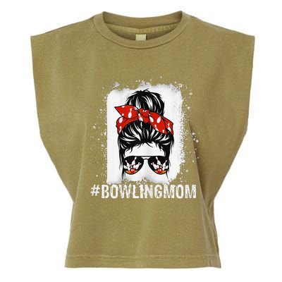 Bowling Mom Messy Bun Bleached Mother's Day Gift Garment-Dyed Women's Muscle Tee