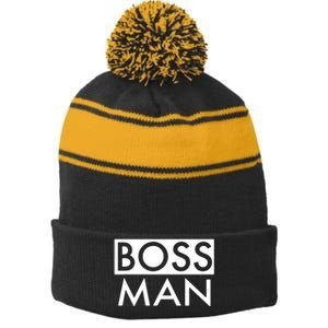 Boss Man Matching Family Couple Portrait Husband Dad Stripe Pom Pom Beanie