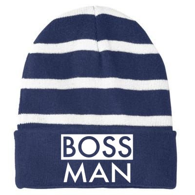 Boss Man Matching Family Couple Portrait Husband Dad Striped Beanie with Solid Band