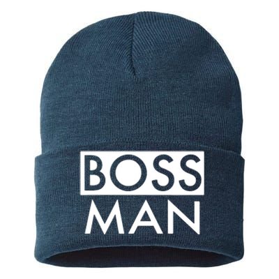 Boss Man Matching Family Couple Portrait Husband Dad Sustainable Knit Beanie